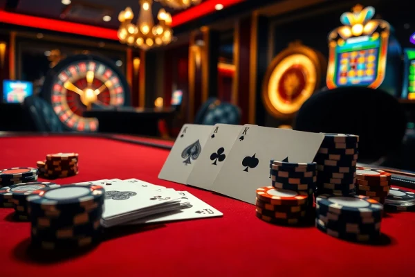 Betting excitement with tỷ lệ kèo nhà cái at a luxurious casino poker table.