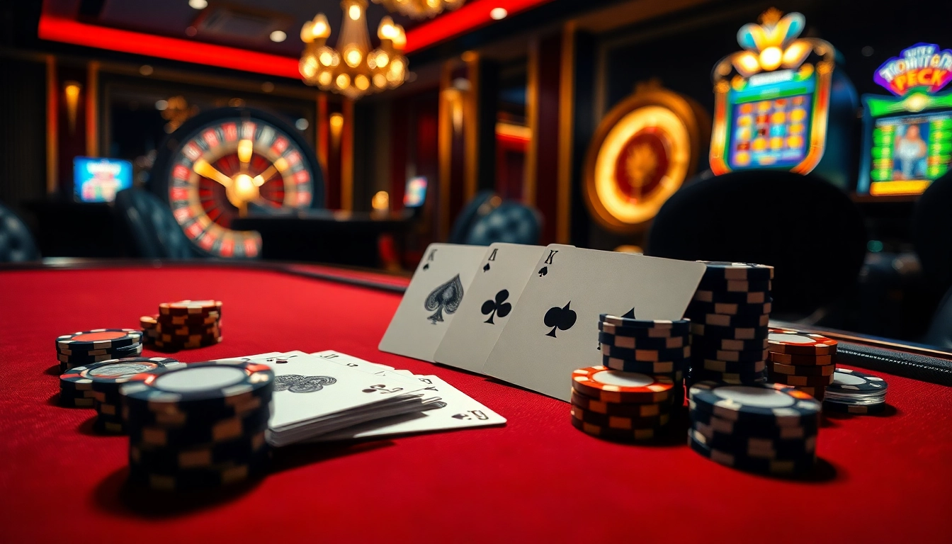 Betting excitement with tỷ lệ kèo nhà cái at a luxurious casino poker table.