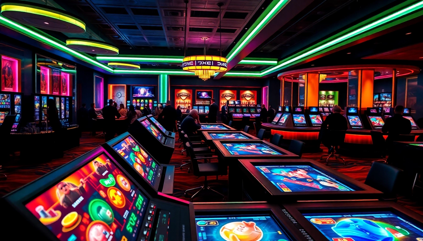 Les joueurs découvrent le crypto casino avec des lumières vibrantes et une atmosphère excitante.