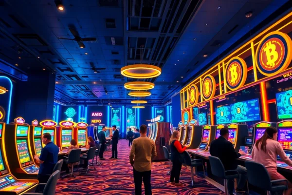 Les joueurs s'amusent dans des crypto casinos avec des machines à sous numériques modernes.
