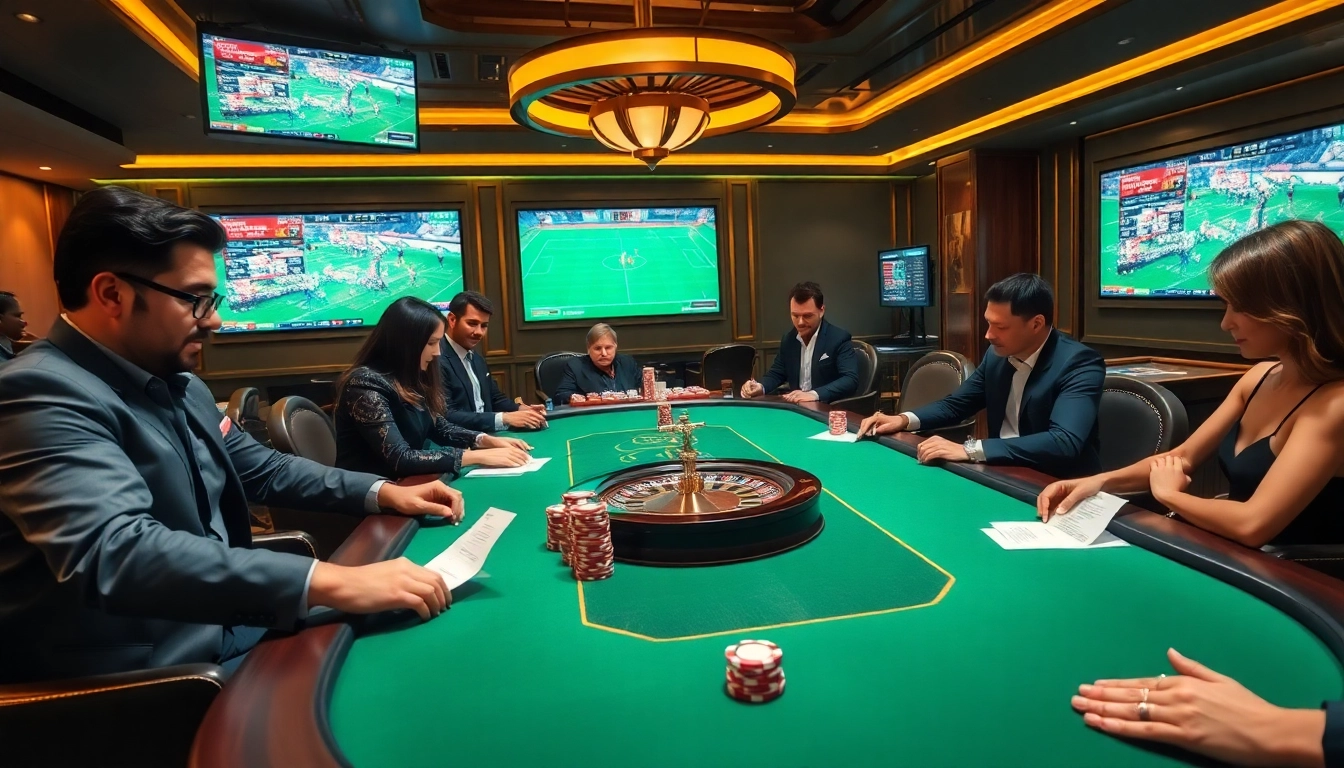 Gamblers enjoying instant payouts at a site paris sportif retrait instantané in a luxurious setting.