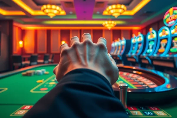 Experience the thrill of 555 win at a luxurious casino table with vibrant chips and roulette.