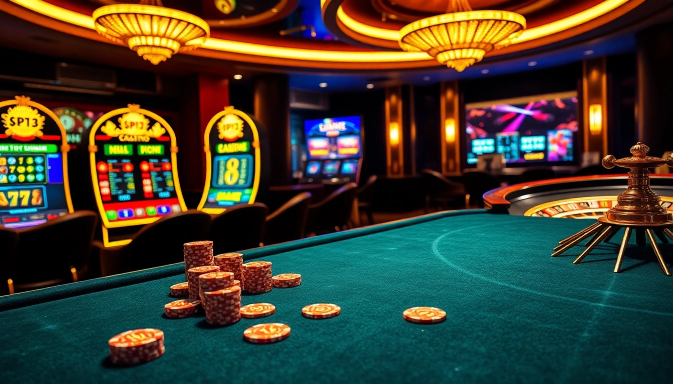 Engage with casino crypto en ligne at a vibrant online gambling scene featuring poker chips and digital slots.
