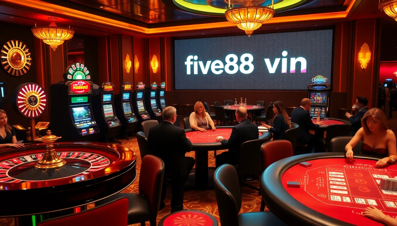 Win big at five88 vin casino with exciting games like poker and slots under luxurious lighting.