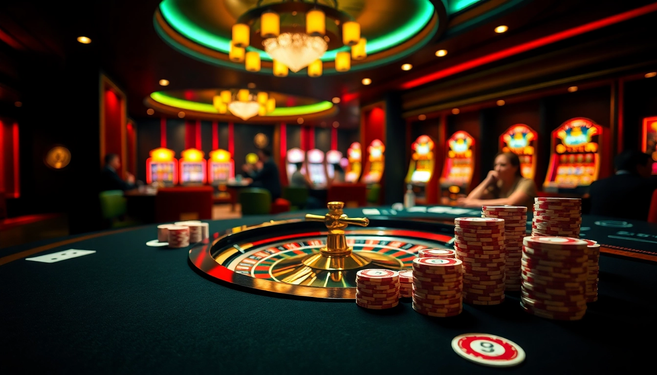 Engage in thrilling casino games with KK55 chips amidst exciting blackjack and roulette action.