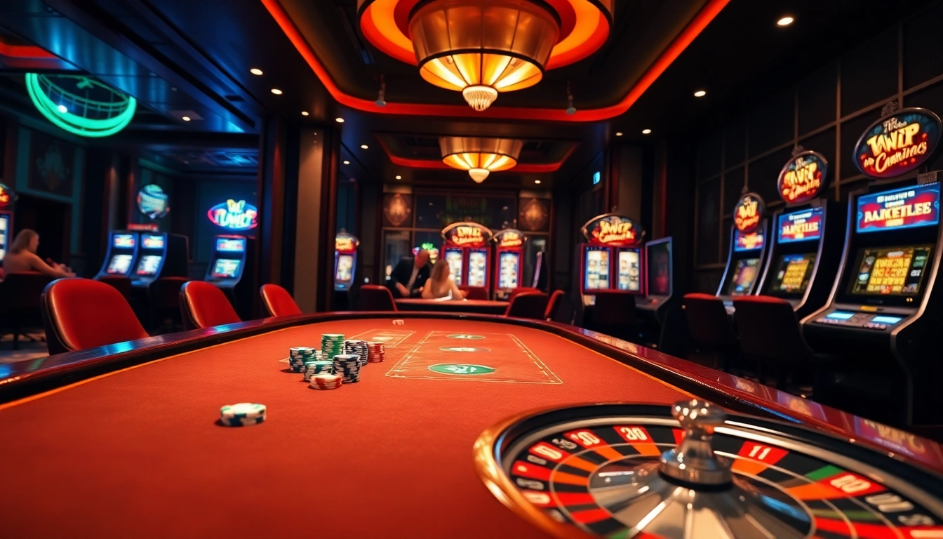 IWIN68 players enjoy thrilling poker action at a luxurious casino table with vibrant chips and a roulette wheel.