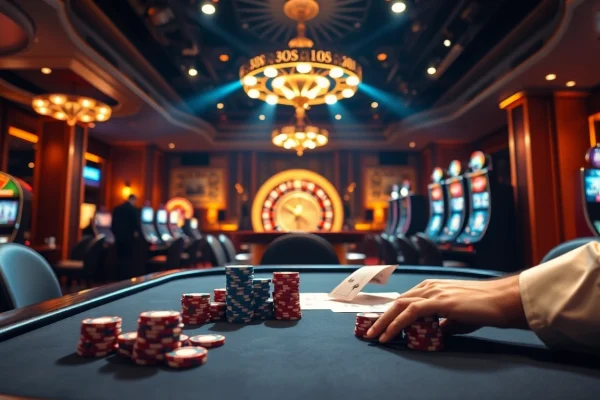 Engaging scene of players betting at the 88i casino table with vibrant poker chips and cards.