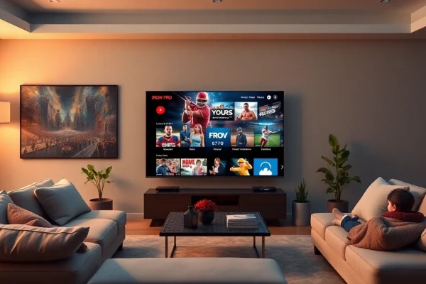 Experience Iron TV Pro streaming on a Smart TV in a cozy living room setting.