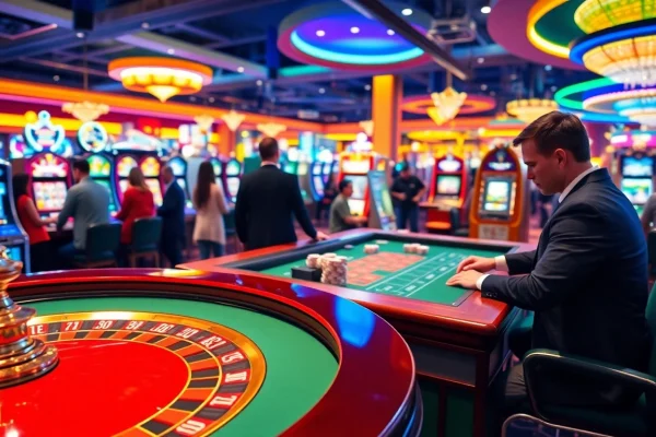 Vibrant scene featuring the meilleur casino en ligne belgique with exciting gaming tables and enthusiastic players.