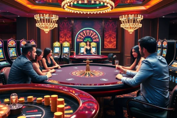 Players enjoying thrilling games at Rikvip's luxurious casino tables.