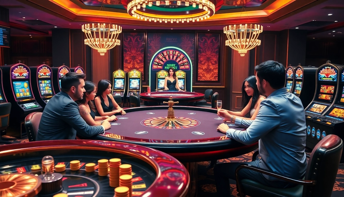 Players enjoying thrilling games at Rikvip's luxurious casino tables.