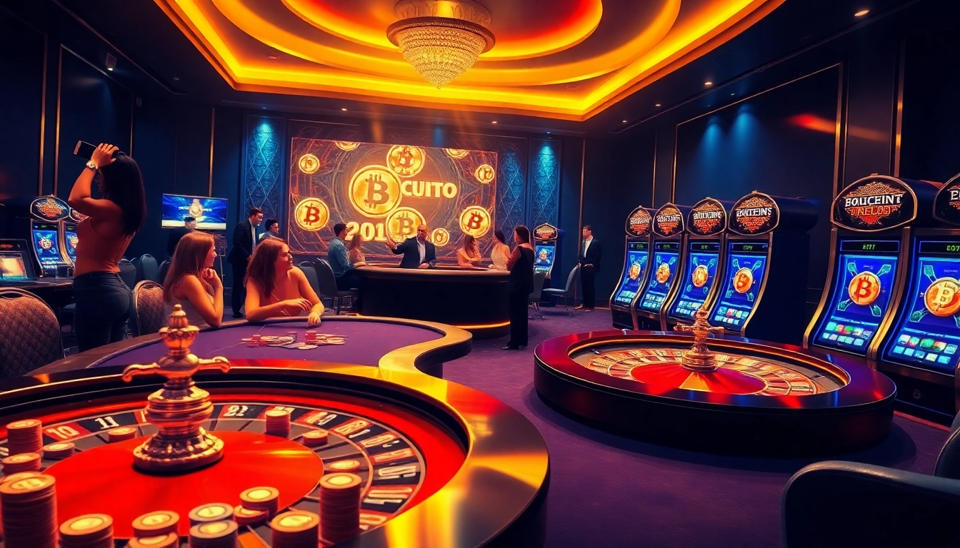 Players enjoying a vibrant game night at the meilleur casino en ligne crypto featuring poker and slot machines.