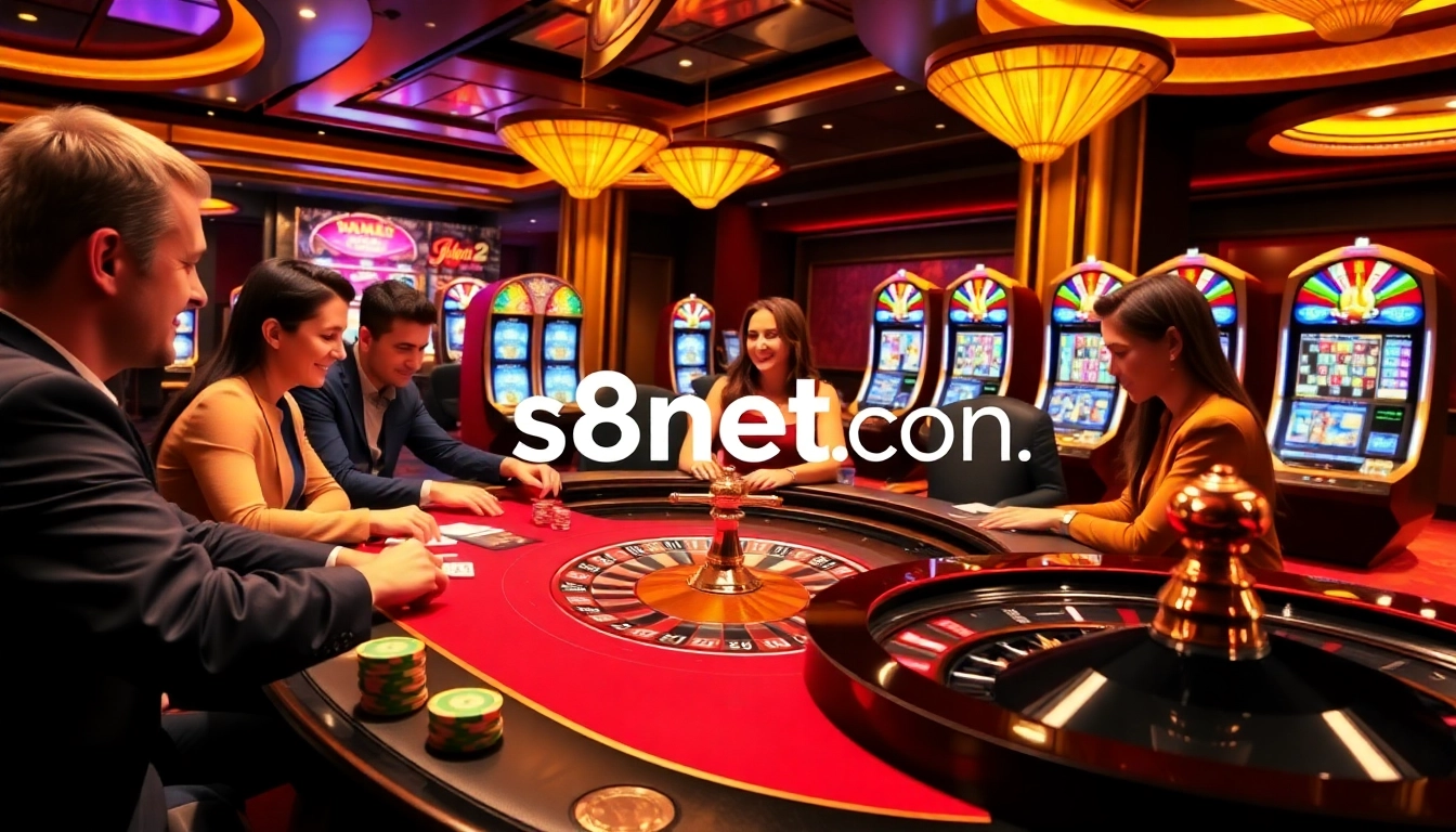 Experience high-stakes excitement at s8net.com with players engaging at a luxurious poker table.