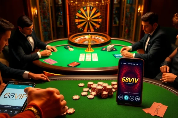 Engaged players at a poker table showcasing the excitement of https://68vip.co/ in a luxurious casino setting.
