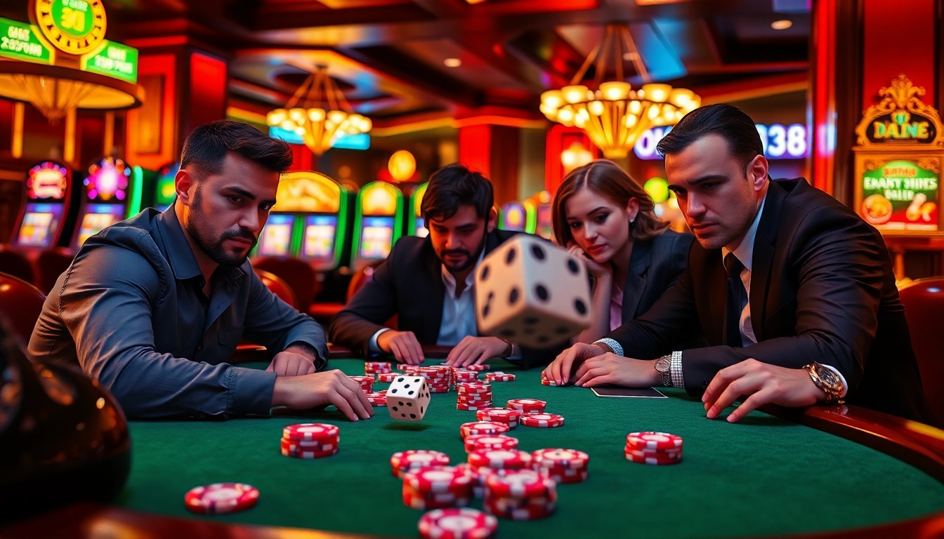 Engaging poker strategy at OK8386 casino with colorful chips and intense players.