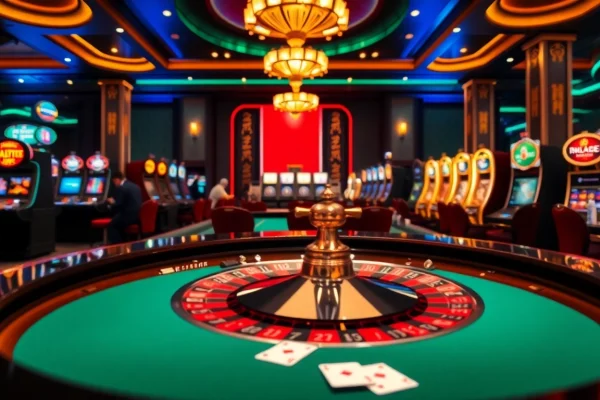 Exciting gaming atmosphere at Nhà cái uy tín F168 with roulette table and vibrant casino elements.