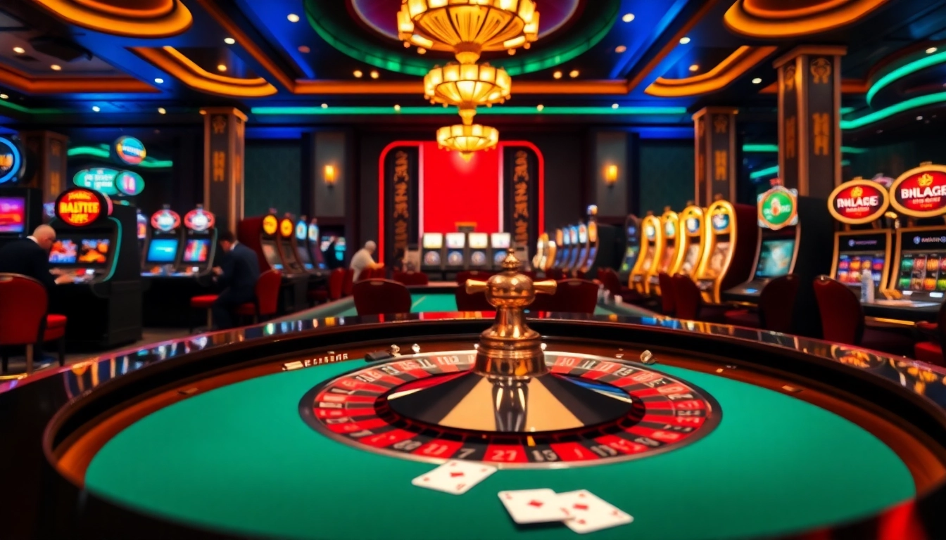 Exciting gaming atmosphere at Nhà cái uy tín F168 with roulette table and vibrant casino elements.