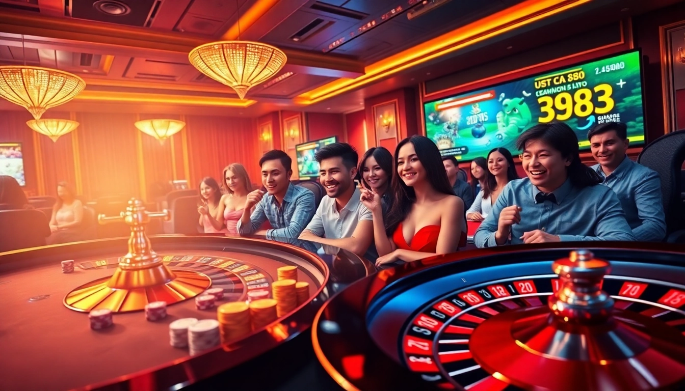 Bồ gà 789 players engaging in a lively luxury casino setting, focused on strategies and excitement.