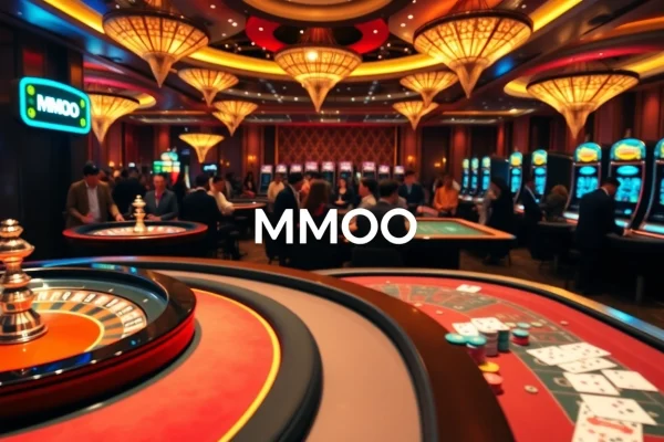 MMOO players enjoying a luxurious casino experience with roulette tables and poker games.