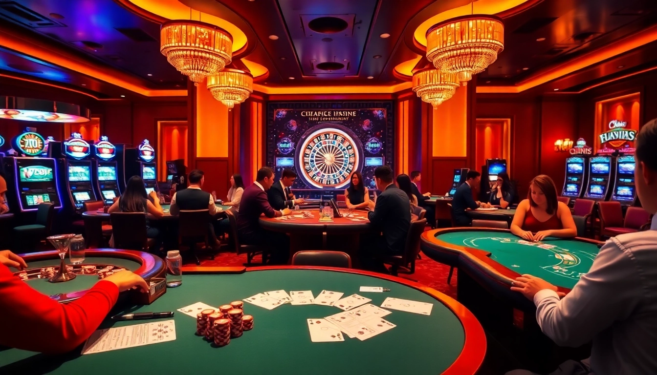 Experience the thrill of gambling at https://78win.id/ with players engaged at a lively casino.