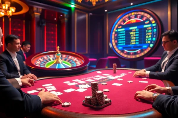 Experience the excitement of gambling at 789P Casino with vibrant poker and roulette scenes.