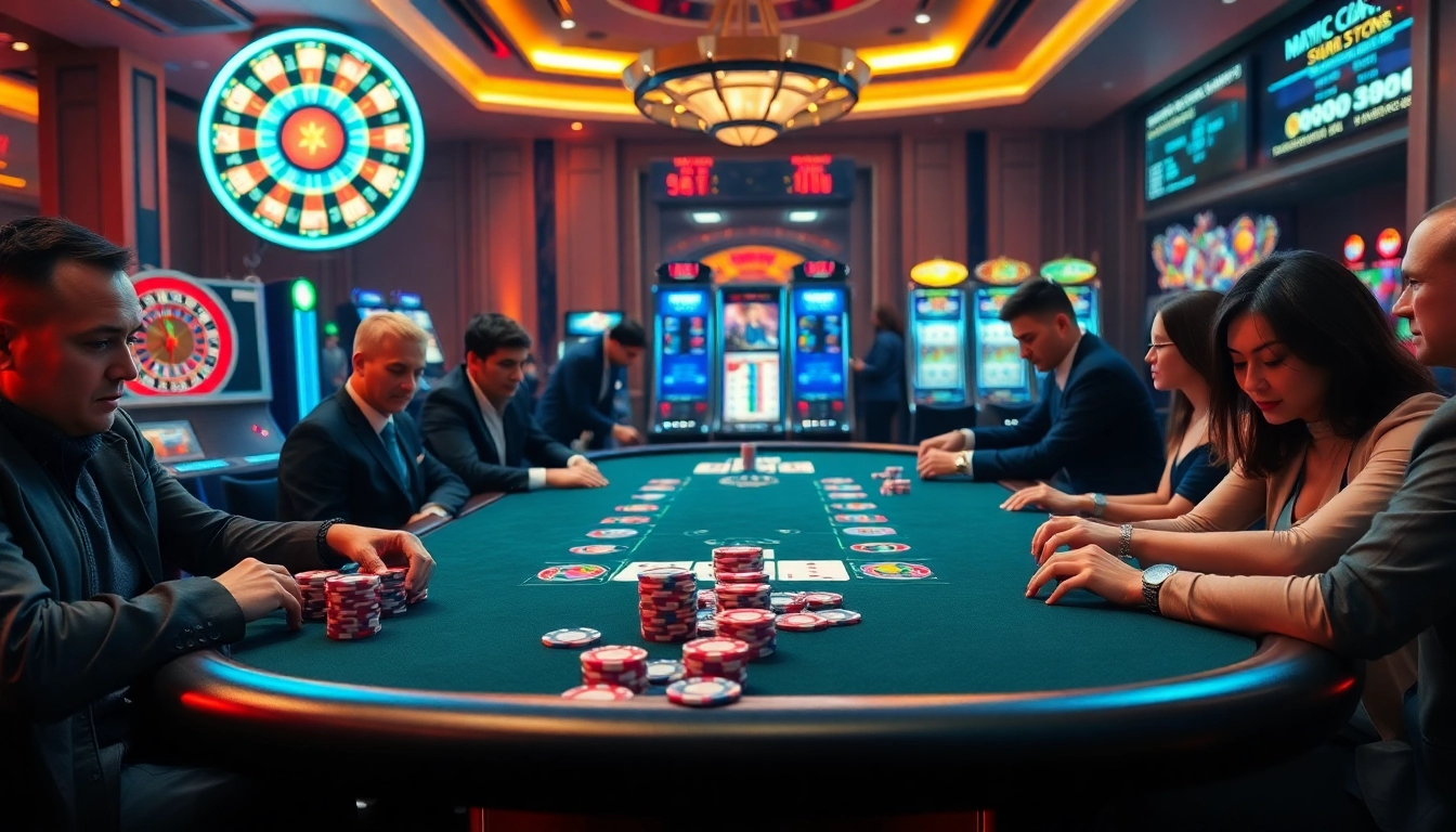 Players enjoying a high-stakes poker game at a luxurious casino table, enhancing their experience with .